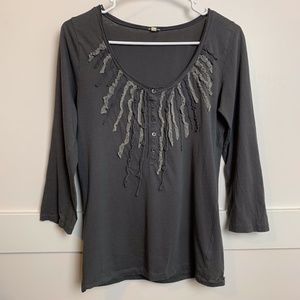 J. Crew Dark Gray Button Front Quarter Sleeve Shirt